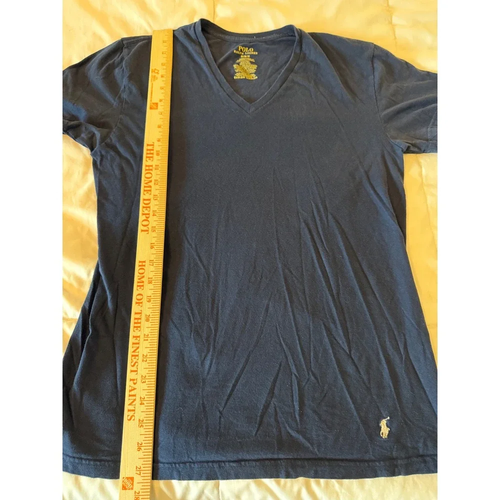 Polo Ralph Lauren Mens V-Neck T-Shirt Navy Blue Classic Fit Cotton Size M